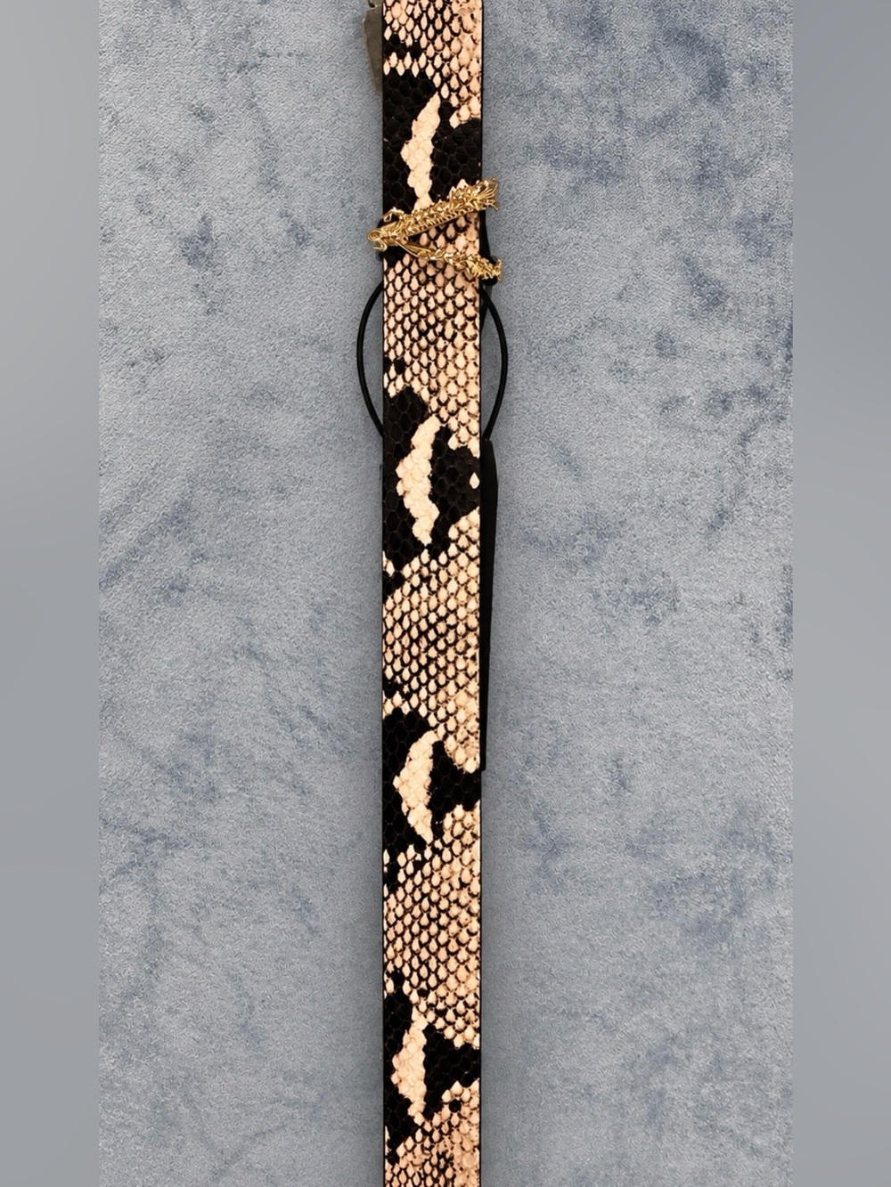 Versace Snake-Print Leather Belt with Gold Chain Detail - Beige & Black